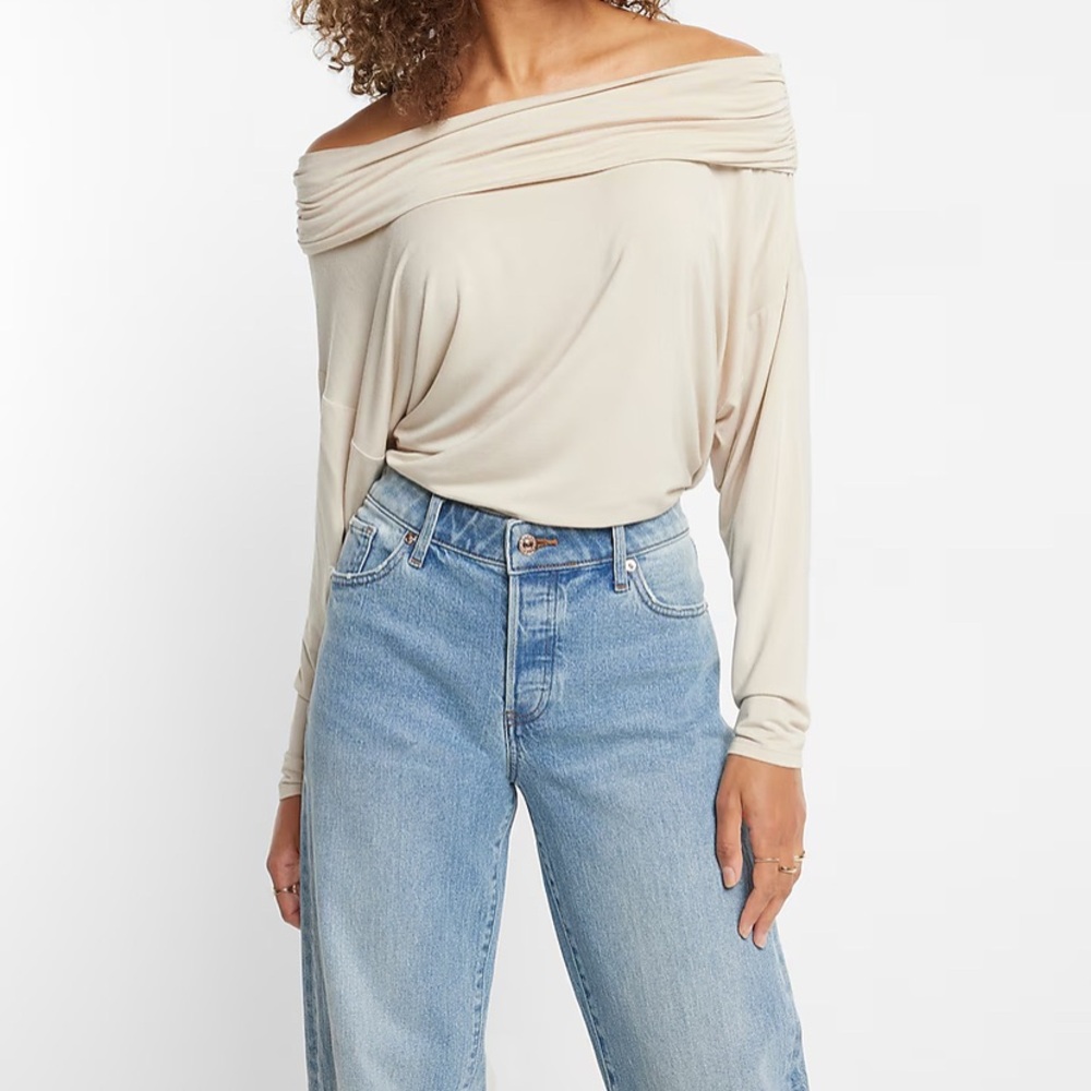 Express Cream Off-Shoulder Long Sleeve Top